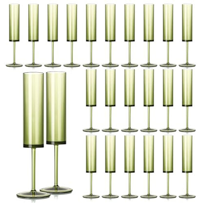 24 PCS Green Champagne Flutes Plastic 5.4OZ Clear Acrylic Champagne Glasses Long Stem Champagne Flutes Sparkling Wine Glasses Sage Green Champagne Glasses FOR Wedding Cocktail Cups Cava Prosecco - color: Sage, size: 24 Pack