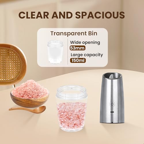 Rechargeable Gravity Salt Pepper Grinder Set, 2 Pack (Silver) | Gravity Automatic Grinder With LED Light & Adjustable Roughness, Rechargeable Seasoning Tool For Kitchen Use - color: Rechargeable/Set/Silver