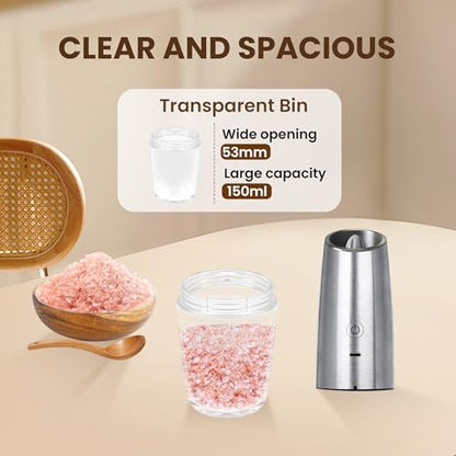 Rechargeable Gravity Salt Pepper Grinder Set, 2 Pack (Silver) | Gravity Automatic Grinder With LED Light & Adjustable Roughness, Rechargeable Seasoning Tool For Kitchen Use - color: Rechargeable/Set/Silver