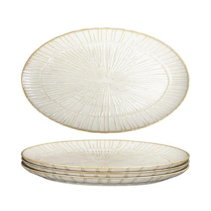 15.6-inch Ceramic Dinner Plate Set of 4, Ceramic Salad Plate Set, Retro Cream-Style Dinner Plate,Suitable for salads, appetizers, snacks, and sushi，Oven and dishwasher safety - color: White
