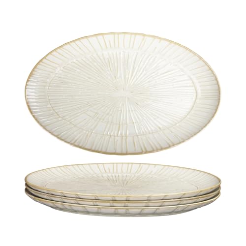 11.7-inch Ceramic Dinner Plate Set of 4, Ceramic Salad Plate Set, Retro Cream-Style Dinner Plate,Suitable for salads, appetizers, snacks, and sushi，Oven and dishwasher safety - color: White 7