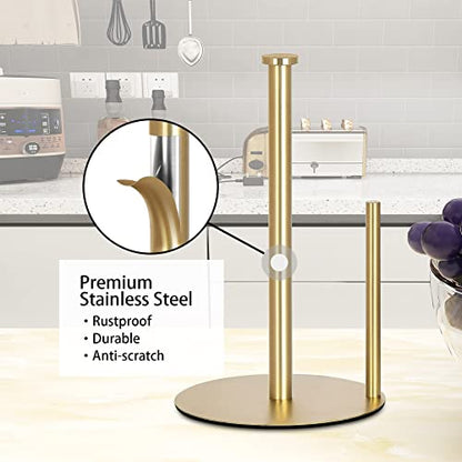 OBODING Gold Countertop Paper Towel Holder, Stainless Steel, Modern Kitchen and Bathroom Organization - color: Gold