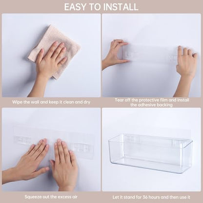 PAVSTINE 2 Pcs Clear Shower Shelf, Large Bathroom Wall Mounted Shower Caddy | No Drill Self Adhesive Bathroom Organizer with Self Adhesive Tape - size: Large-tall-2 Pack