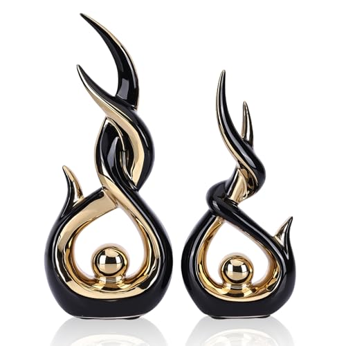 DOVDOV Black and Gold Ceramic Abstract Sculpture Set of 2, Modern Medieval Style Sculptures, Suitable for Living Room Decor, Coffee Tables, TV Consoles, Mantelpieces, and Entryway Tables. - color: Bg