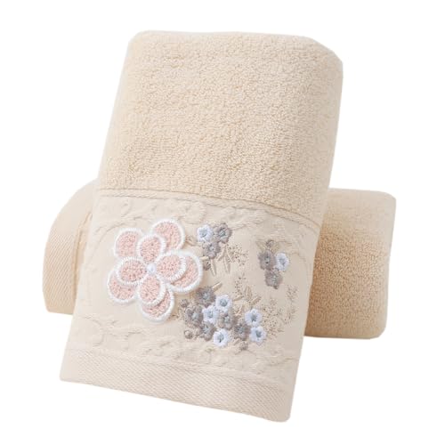 Hand Towels Set of 2 Embroidered Floral Pattern 100% Cotton Absorbent Soft Decorative Towel for Bathroom (Brown) - color: 2 Brown
