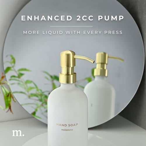 MaisoNovo Soap Dispenser 2-Piece Set | 16.9oz Clear Bottles with Gold Stainless Steel Pump Core - color: White/Gold