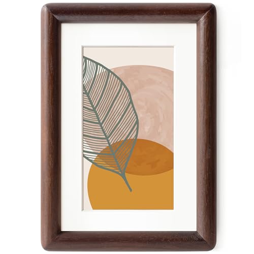 4 x 6 Walnut Frame - Rounded Corner 4x6 Picture Frame Matted to 3.5x5 - USA-Sourced Walnut Wood Frame with Tempered Glass for Tabletop or Wall Mount Display - color: Walnut, size: 4x6 - 1P