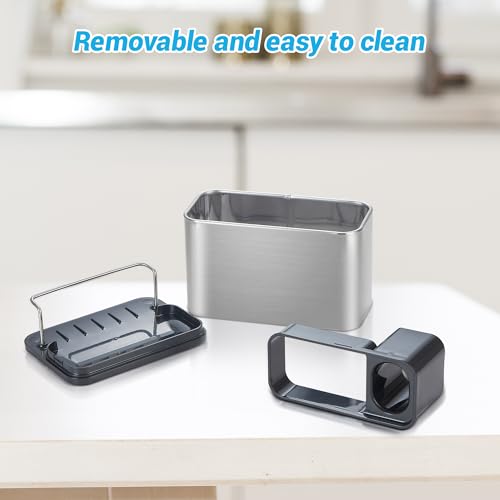 Kitchen Sink Organizer Stainless Steel, Stainless Steel Kitchen Sink Organizer, Compact Multi-Compartment Caddy for Sponges, Brushes & Cleaning Supplies, Rust-Resistant, Easy to Clean