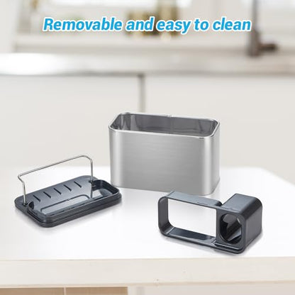 Kitchen Sink Organizer Stainless Steel, Stainless Steel Kitchen Sink Organizer, Compact Multi-Compartment Caddy for Sponges, Brushes & Cleaning Supplies, Rust-Resistant, Easy to Clean