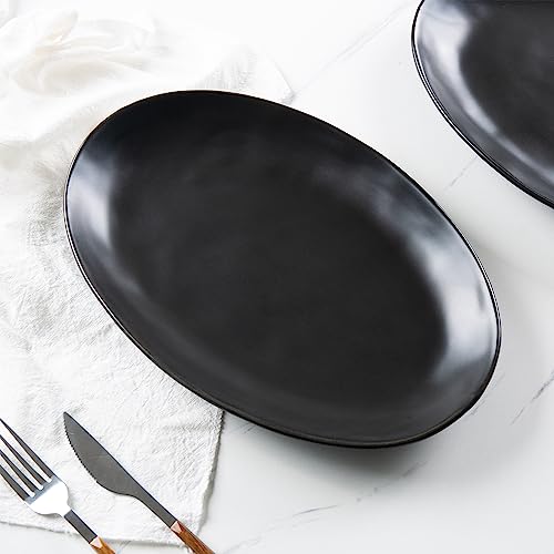 Ceramic Serving Platters, 12" Black Serving Tray, Serving Plates, Set of 3 | Magclay Large Oval Serving Plates for Dessert Appetizers Meat/Entertaining/Party, Matte Black - color: Matte Black