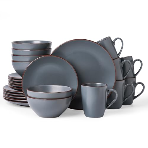 Famiware Venus Dinnerware Sets with Mugs, Ceramic Plates and Bowls for 6 | 24pc Stoneware Dishes, Microwave & Dishwasher Safe, Chip‑Resistant, Everyday & Formal Use, Modern Minimalist, Matte Charcoal - color: Charcoal, size: Serves 6 (24pc w/ Mug)