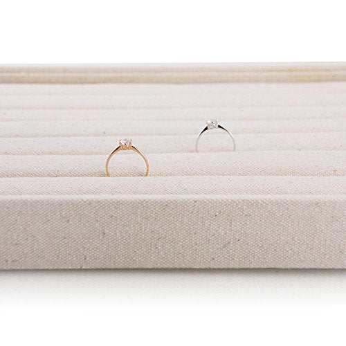 Oirlv Linen 7 Lines Ring Storage Tray Rings Showcase Display Organizer Plate - size: 7 lines
