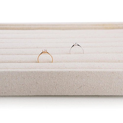 Oirlv Linen 7 Lines Ring Storage Tray Rings Showcase Display Organizer Plate - size: 7 lines