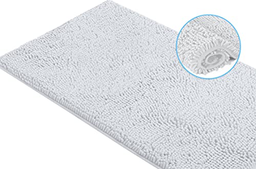 LuxUrux Runner Bath Mat-Extra-Soft Plush Bath Shower Bathroom Rug,1'' Chenille Microfiber Material, Super Absorbent Shaggy Bath Rug. Machine Wash & Dry (21 x 59 Inch, White) - color: White, size: 21'' x 59''