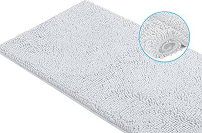 LuxUrux Runner Bath Mat-Extra-Soft Plush Bath Shower Bathroom Rug,1'' Chenille Microfiber Material, Super Absorbent Shaggy Bath Rug. Machine Wash & Dry (21 x 59 Inch, White) - color: White, size: 21'' x 59''