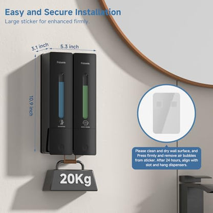 Shampoo Dispenser for Shower - Shower Soap Dispenser Wall Mounted No Drill - Shampoo Body Wash Dispenser 2 Chamber - Easy Install for Bathroom Hotel Black 800ml - color: Black 2 Chamber