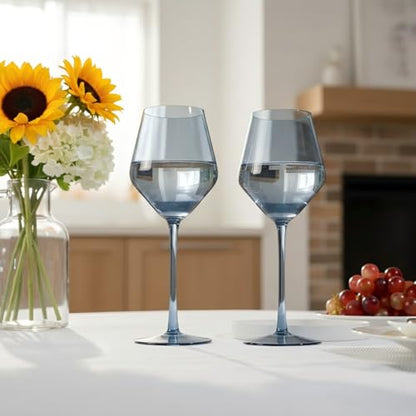 Hand Blown Cobalt Blue Wine Glasses Set of 6 – 16oz Tulip Lead-Free Crystal Stemware – Elegant Deep Blue Glassware for Dinner Parties, Weddings & Gifts - color: Cobalt Blue