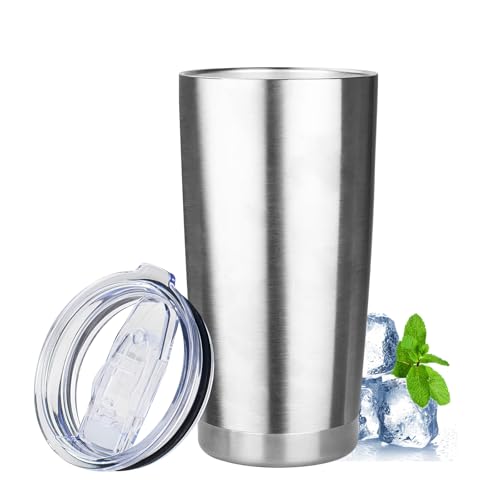 20oz Tumbler Insulated Tumbler with Sliding Lid,(Silver, 1pack | 304 Stainless Steel,Travel Coffee Tumbler,Double Wall Vacuum,Gifts for Christmas Women Men School Home Office