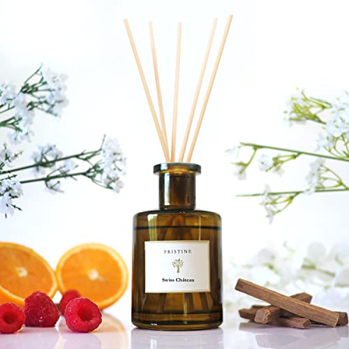 PRISTINE Swiss Château/Inspired by Hilton Reed Diffuser - Home & Bathroom | Fresh Cut Rose, Tangerine, Cedarwood Oil Reed Diffuser Set | Oil & Reed Diffuser Sticks, Home & Office Decor, Fragrance Gift - size: 6 fl oz