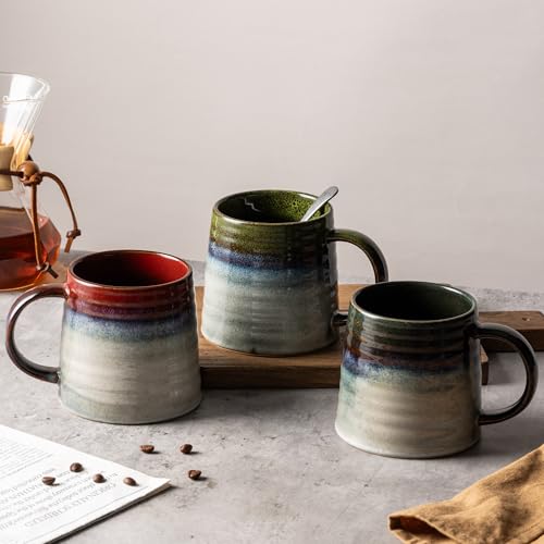 15.5oz Large Heavyweight Ceramic Mug, Reactive (Green-Black) | 15.5oz Medium-Large, Heavy Weighted Stoneware, Reactive Transmutation Glaze, Microwave & Dishwasher Safe, Gift Box - color: Green Black