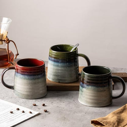 15.5oz Large Heavyweight Ceramic Mug, Reactive (Green-Black) | 15.5oz Medium-Large, Heavy Weighted Stoneware, Reactive Transmutation Glaze, Microwave & Dishwasher Safe, Gift Box - color: Green Black