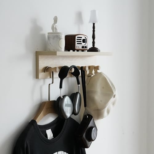 Wall Mounted Coat Rack with Shelf, Entryway 8 Hooks, 2 Pack | Birch finish shelf - color: 2PC-Birch colored veneer
