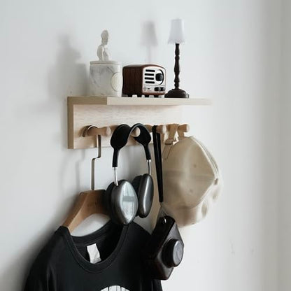 Wall Mounted Coat Rack with Shelf, Entryway 8 Hooks, 2 Pack | Birch finish shelf - color: 2PC-Birch colored veneer