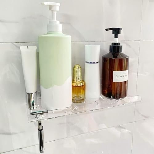 Acrylic Shower Shelves, Adhesive Shelf, Floating Shower Caddy Organizer for Home Decor,Clear Shower Shelf,No Drilling Wall Mounted Bathroom Shelves