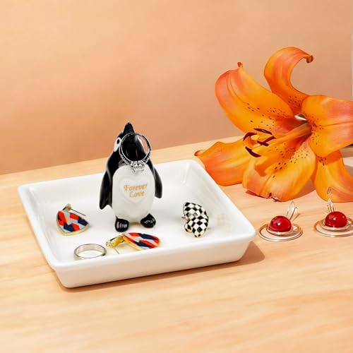 PUDDING CABIN Penguin Gifts for Women, Ring Holder Jewelry Tray, Penguin Figurine Forever Lover Anniversary Wedding Birthday Mothers Day Gifts for Girlfriend Wife Fiancée Daughter Mom - style: Penguin