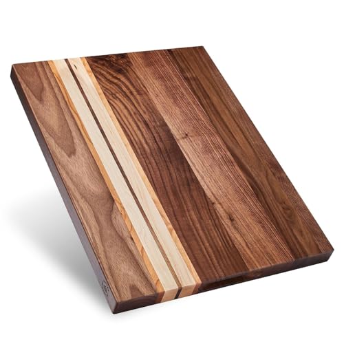 Sonder Los Angeles Motley Cutting Board, Walnut Cherry Maple, 17x13x1.1 in | Non-toxic, Edge Grain, Crackerwell for Charcuterie and Meal Prep, Built-in Handles, Reversible, Gift Box Included, 5.5 lbs - color: Motley | Black Walnut | Edge Grain