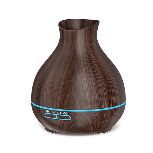Aromatherapy Essential Oil Diffuser, 550ml Ultrasonic Fragrant Oil Large Room Humidifier, Diffusers for Home with Timer and Waterless Auto-Off, 7 Color LED Lights,Cool Mist Humidifiers - color: Dark Brown