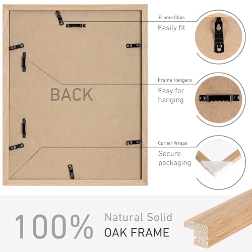 11x14 Picture Frame Natural Solid Oak Photo Frames with 8x10 Removable Mat Wall Hanging Large Handcrafted Frame with HD Plexiglass Wall and Tabletop Display Large Poster Frame - color: Oak, size: 11X14,1P