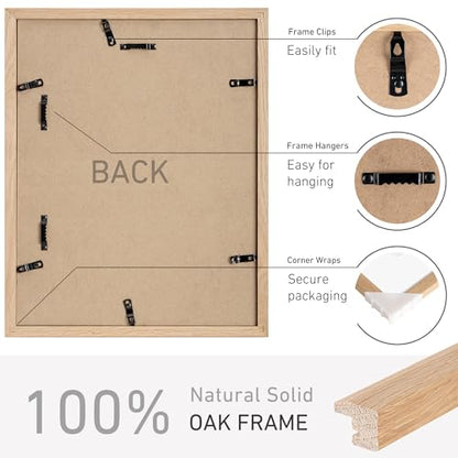 11x14 Picture Frame Natural Solid Oak Photo Frames with 8x10 Removable Mat Wall Hanging Large Handcrafted Frame with HD Plexiglass Wall and Tabletop Display Large Poster Frame - color: Oak, size: 11X14,1P