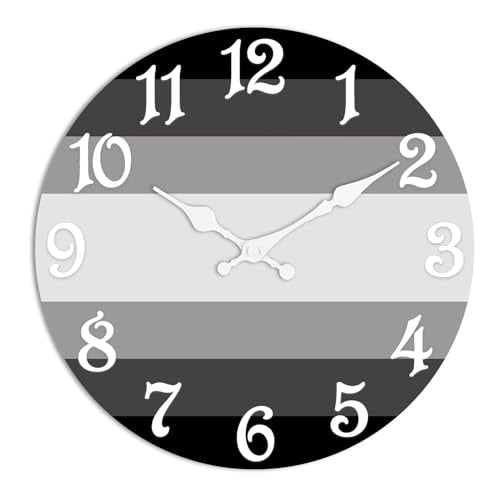 Round Wall Clock Silent Non-Ticking 8", Grey | Battery Operated Clock Home Decor for Living Room, Kitchen, Bedroom, and Office - color: Farmhouse Beach Coastal, size: 8in