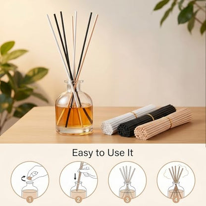 JJUNW 180PCS Rattan Reed Diffuser Sticks, 7.8inch Diffuser Replacement Sticks Wood Reeds for Diffusers Essential Oil Aroma for Home Bathroom Office