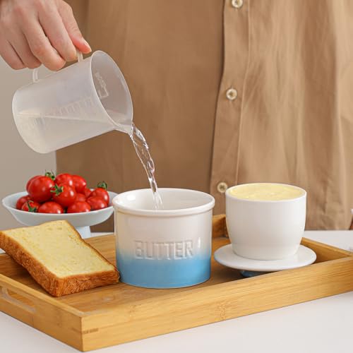 Butter Jar, French-Style Butter Dish with Lid, with Water Line, Countertop Suitable, Housewarming Gift Box, Kitchen & Home Decoration (gradient blue, Ceramic) - color: gradient blue