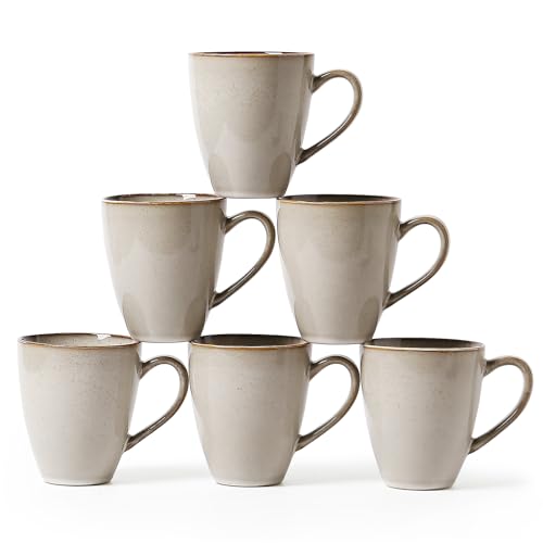 MONITO 17oz Ceramic Coffee Mugs Set of 6, GrayYellow Large Mugs with Handle | Mugs with Gold Rim for Latte,Tea&Cocoa,Dishwasher&Microwave Safe,Reactive Glaze Cups,Ideal Gift for Office and Home Use - color: Gray-yellow（17oz）