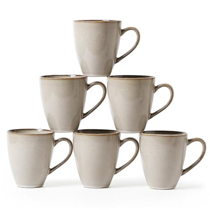 MONITO 17oz Ceramic Coffee Mugs Set of 6, GrayYellow Large Mugs with Handle | Mugs with Gold Rim for Latte,Tea&Cocoa,Dishwasher&Microwave Safe,Reactive Glaze Cups,Ideal Gift for Office and Home Use - color: Gray-yellow（17oz）