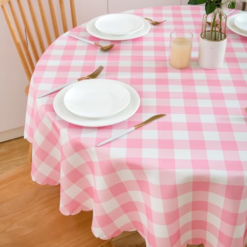 MANGATA CASA Baby Pink Gingham Round Tablecloth-2Pcs Checkered Table Cloth Waterproof Kitchen & Table Linens-Polyester Buffalo Plaid Wrinkle Free Table Cover(Baby Pink 60" Round-2Pack) - color: Baby Pink, size: 60R inch/2 pack