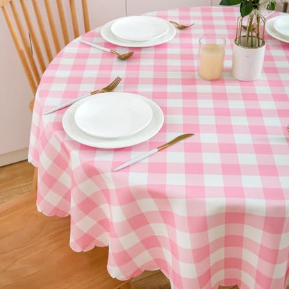 MANGATA CASA Baby Pink Gingham Round Tablecloth-2Pcs Checkered Table Cloth Waterproof Kitchen & Table Linens-Polyester Buffalo Plaid Wrinkle Free Table Cover(Baby Pink 60" Round-2Pack) - color: Baby Pink, size: 60R inch/2 pack