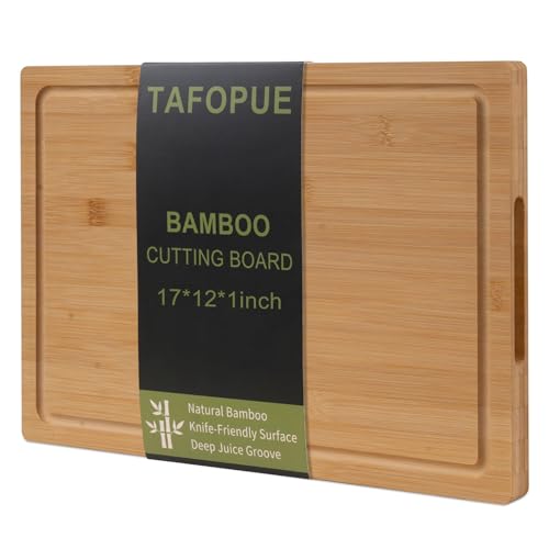 Bamboo Cutting Board for Kitchen, Thickened Chopping Board with Juice Groove & Handles, Large Double Sided Butcher Block for Meat, Vegetables & Charcuterie Serving, 17x12x1 Inch - color: Natural Bamboo, size: Large | 16.9''L x 11.8''W x 1''T