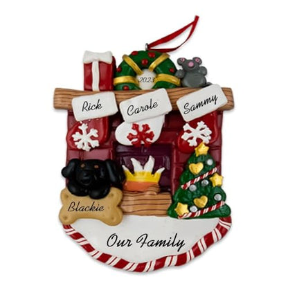 Customized and Personalized Christmas Ornament - Family of 2-6 with One Pet - Add 1 of The 26 Different Dogs and Cats to Design Your Own Custom Pet Design -Made to Order (Family of 3 with 1 Pet) - size: Family of 3 with 1 Pet