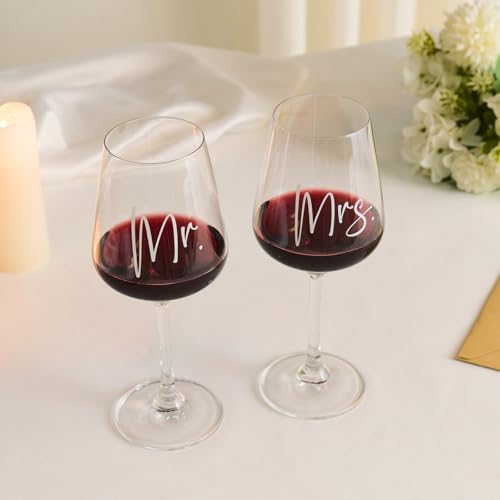 AW BRIDAL Mr and Mrs Wine Glasses, Bridal Shower Wedding Gifts for Couples | Engagement Gift for Newlyweds 2026, Bachelorette Gifts for Bride to Be, Wedding Glass with Opener Stopper Wooden Keepsake Box - style: Mr & Mrs