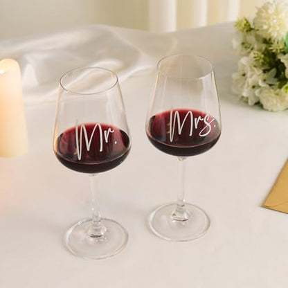 AW BRIDAL Mr and Mrs Wine Glasses, Bridal Shower Wedding Gifts for Couples | Engagement Gift for Newlyweds 2026, Bachelorette Gifts for Bride to Be, Wedding Glass with Opener Stopper Wooden Keepsake Box - style: Mr & Mrs