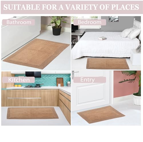 Home Weavers Luxury Collection 100% Cotton Reversible Bathroom Rugs Set, Washable Rug, Soft Cotton Extra Soft and Absorbent Bath Rug, Kitchen Mat, 2 Piece Set(S+M), Linen - color: Linen, size: 2 Piece Set(S+M)