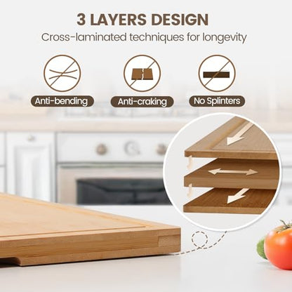 Kikcoin Bamboo Cutting Boards for Kitchen, Extra Large Wood Cutting Board with Rotating Kickstand & Juice Groove, Wooden Chopping Board for Meats Veges Fruits, Heavy Duty Serving Tray, 17 x 11.3 inch - size: 17"L x 11.3"W