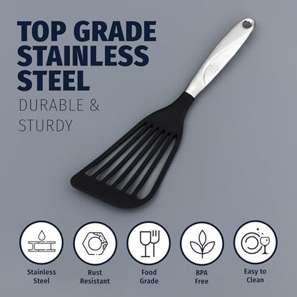 Zulay Kitchen Stainless Steel Fish Spatula - 12.8” Flexible Slotted Turner for Cooking & Frying - Ergonomic Handle, Non-Stick Safe & Dishwasher Safe Kitchen Utensil for Everyday Use - size: Medium