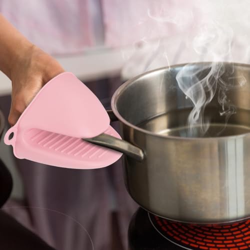 2 PCS Mini Silicone Oven Gloves Heat Resistant Cooking Pinch Mitts Potholder for Kitchen Cooking & Baking (Pink) - color: Pink