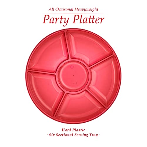 Plasticpro 6 Sectional Round Plastic Serving Tray/Platter (4, Red) - color: Red