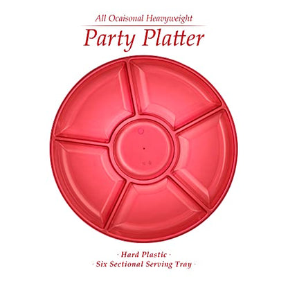 Plasticpro 6 Sectional Round Plastic Serving Tray/Platter (4, Red) - color: Red